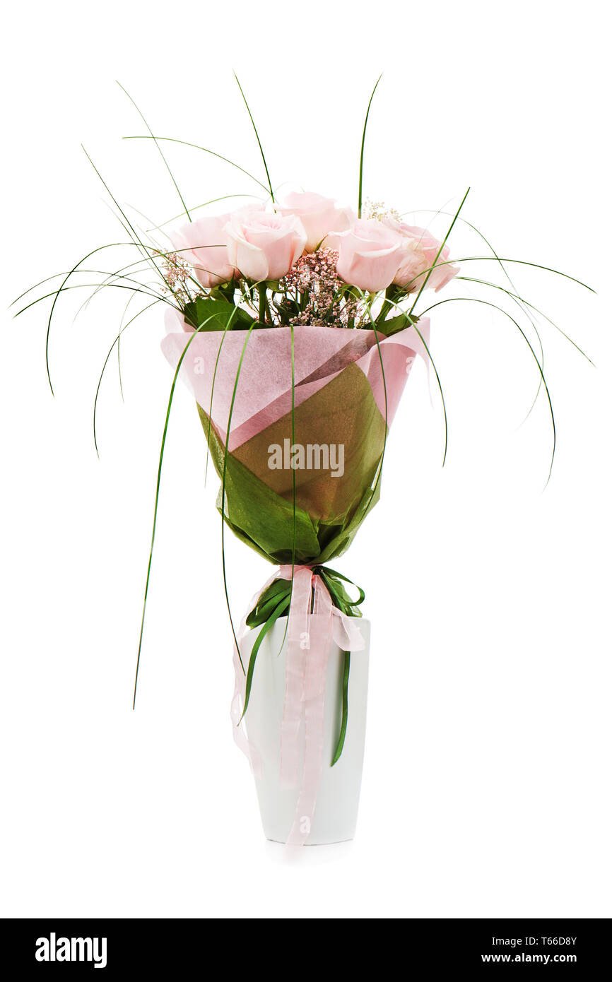Fiore coloratissimo bouquet di rose rosa in bianco v Foto Stock