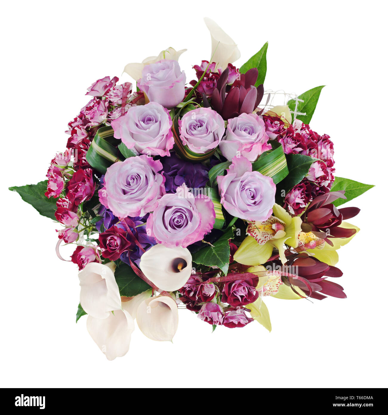 Bouquet floreale da roses, gigli e orchidee isol Foto Stock