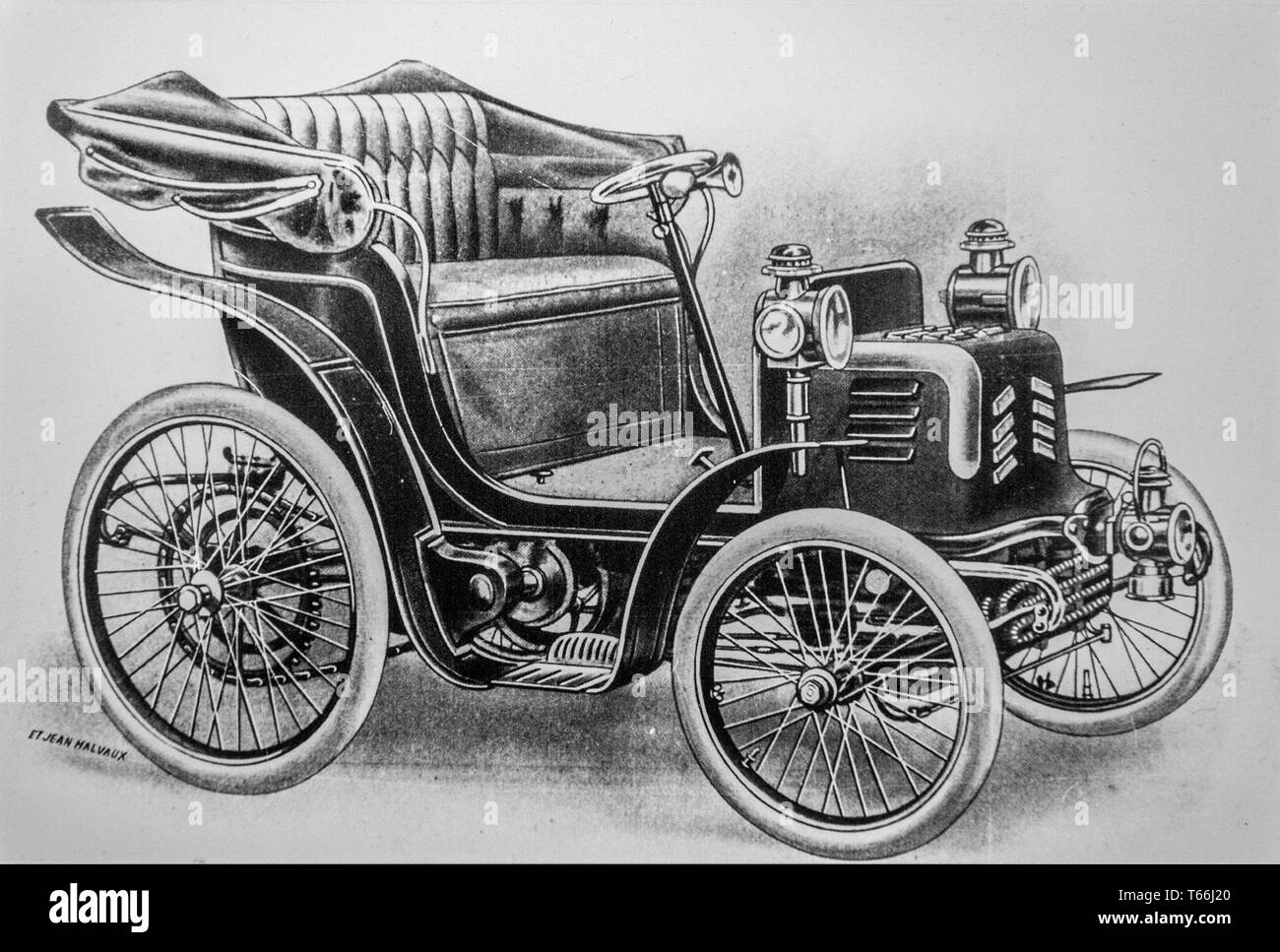 Il vecchio disegno di Voiturette FN 1900 dal belga produttore auto Fabrique Nationale d'Herstal / fabbrica nazionale di Herstal, Belgio Foto Stock