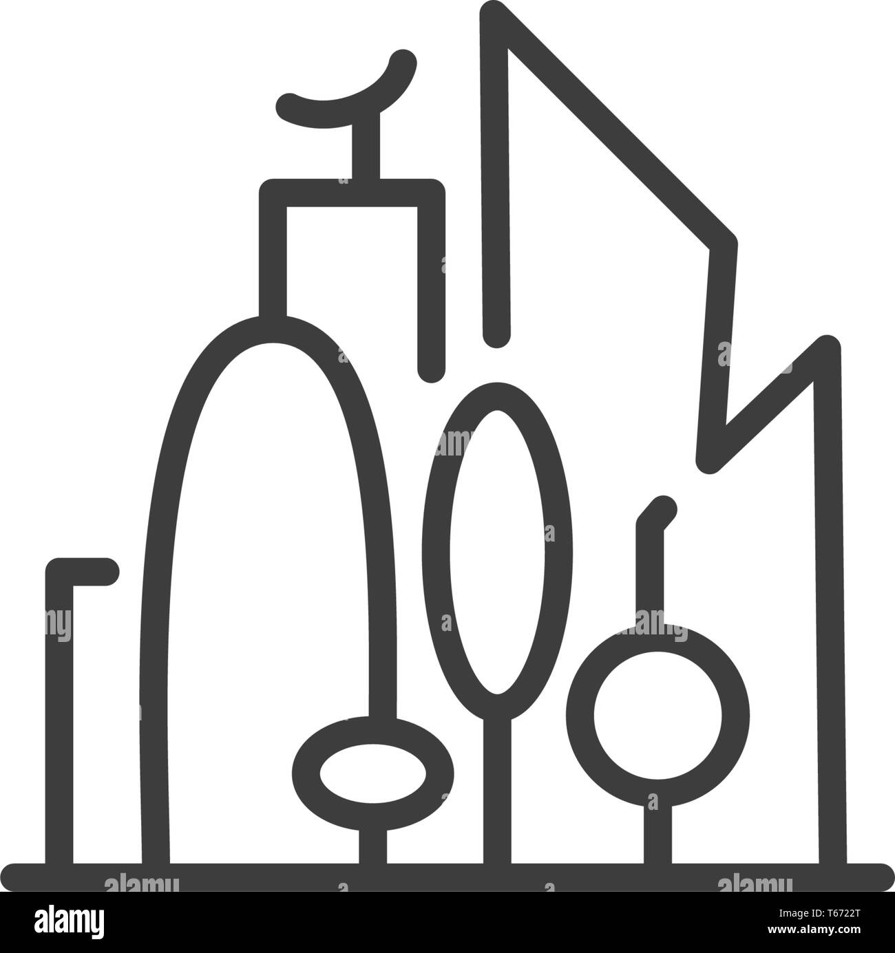 Urbano e città icona elemento - grattacieli e gli alberi nel quartiere alla moda di linea semplice stile arte Illustrazione Vettoriale