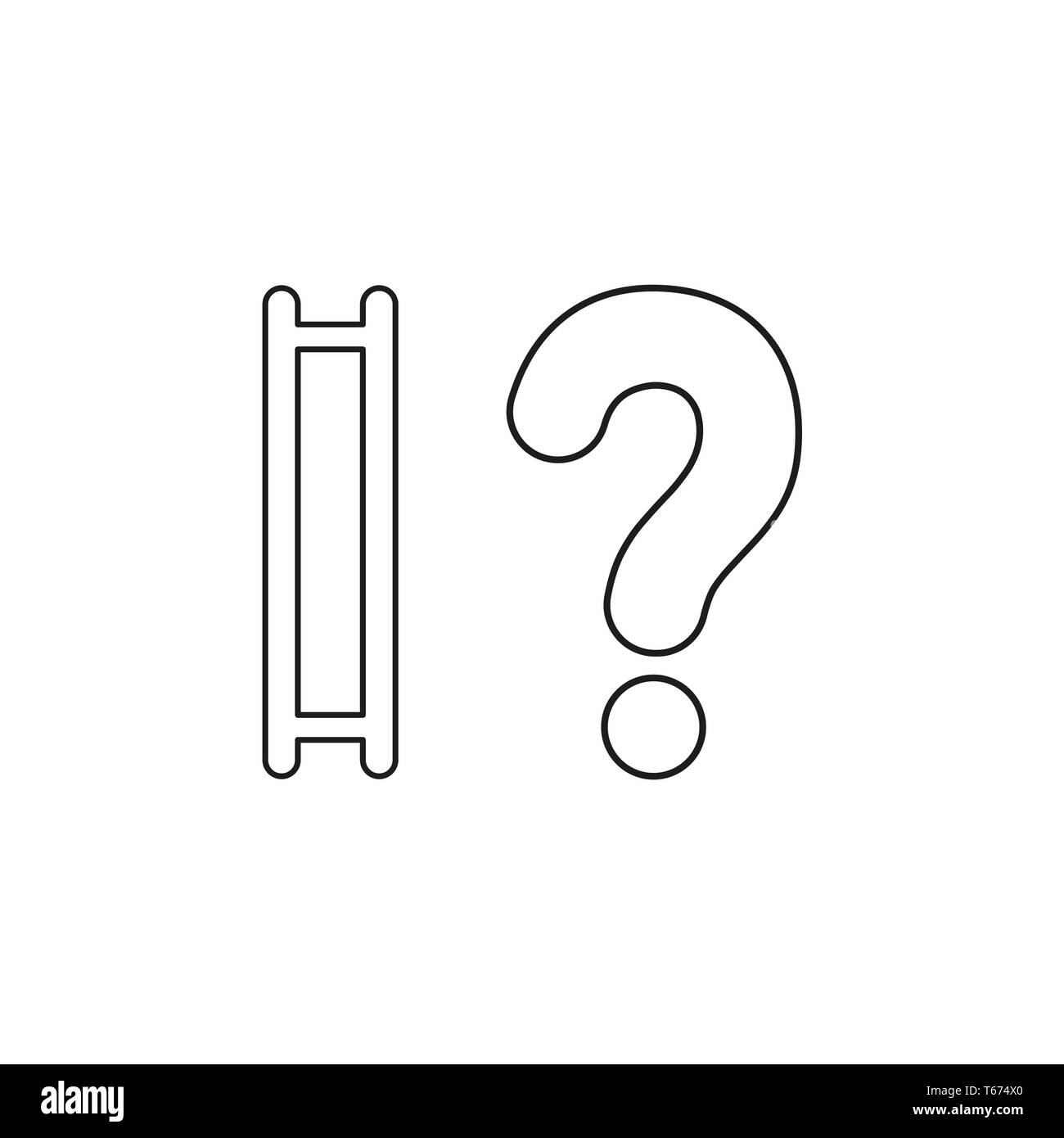 Icona vettore concetto della scaletta di legno senza gradini e punto interrogativo. Contorni neri. Illustrazione Vettoriale