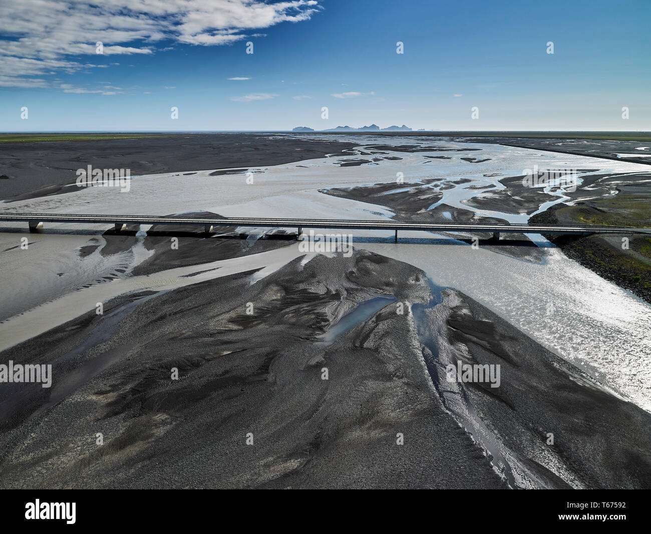 Fiume Markarfljot, Markarfljotsbru bridge, south coast, Islanda Foto Stock