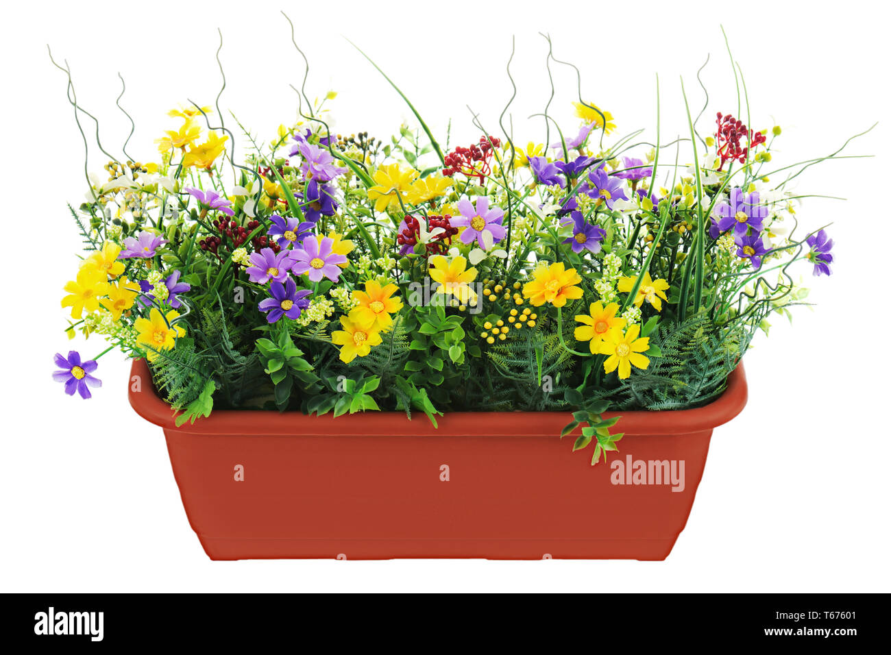 Composizione del giardino artificiale fiori in decora Foto Stock