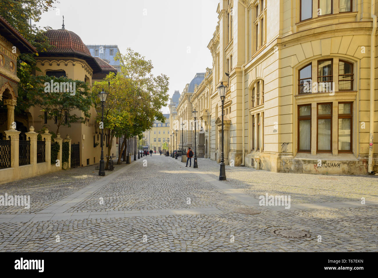 Street nella zona Lipscani, Bucarest Foto Stock