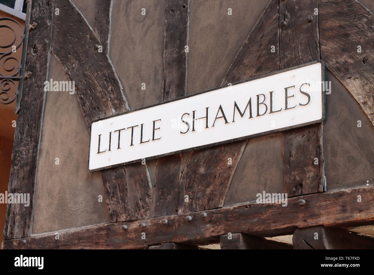 York, poco Shambles cartello stradale Foto Stock