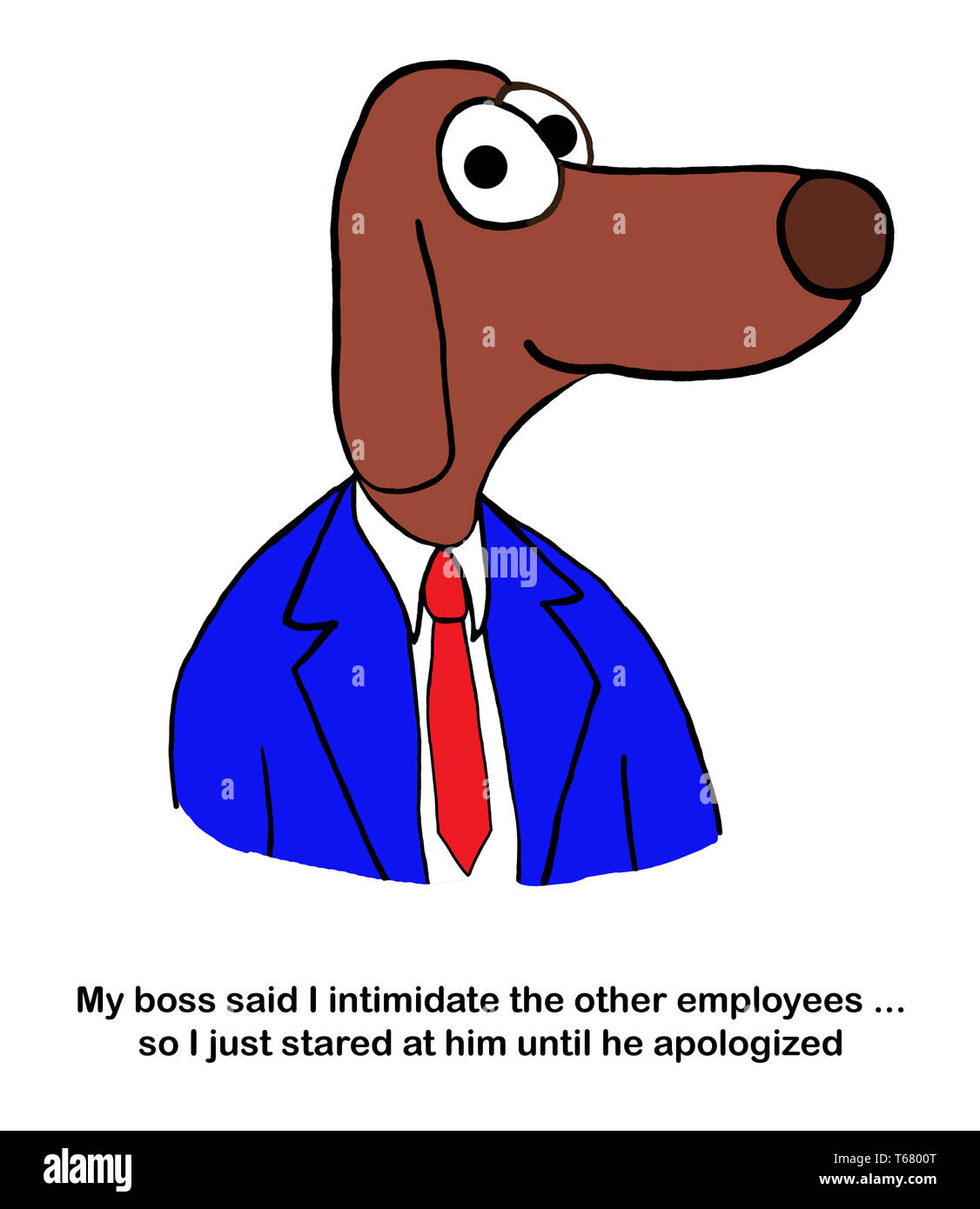 Il lavoratore del cane spaventa i dipendenti, compreso il suo capo. Foto Stock