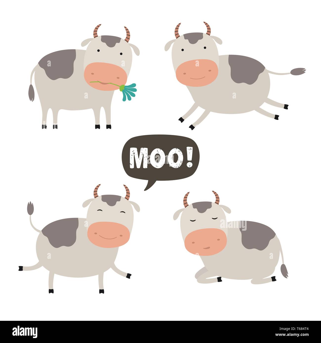 Set di vettore illustrazione del fumetto. Un simpatico mucca per la progettazione Illustrazione Vettoriale
