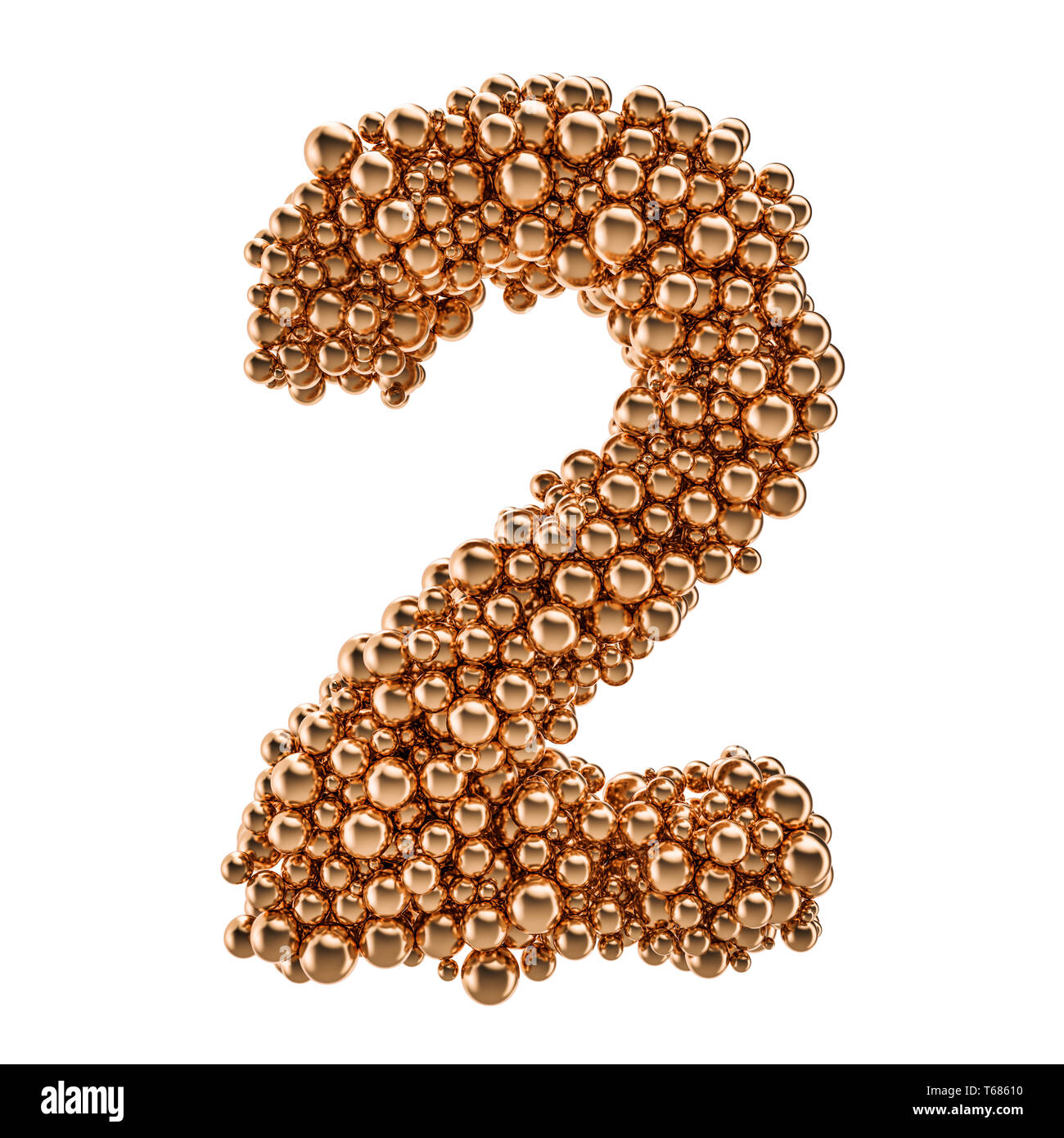 Golden numero 2 da sfere di oro, rendering 3D isolati su sfondo bianco Foto Stock