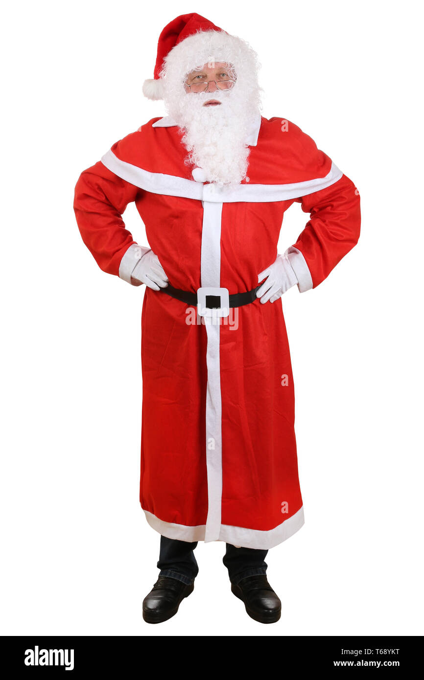 Nikolaus Weihnachtsmann mit Mütze und Bart un Weihnachten Ganzkörper Freisteller Foto Stock