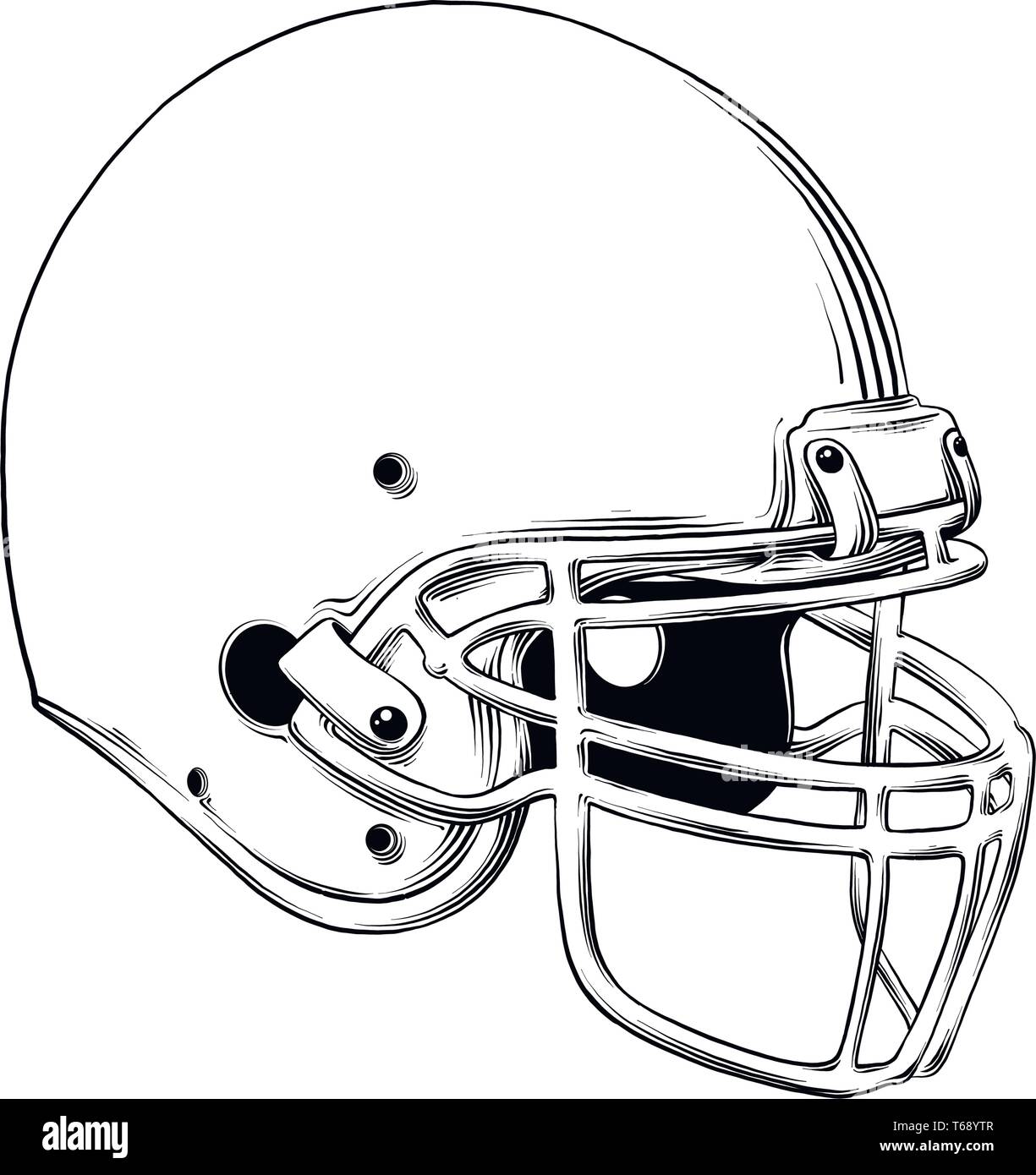 Il disegno vettoriale del football americano casco in colore nero, isolati su sfondo bianco. Illustrazione grafica, disegno a mano. Disegno per poster Illustrazione Vettoriale