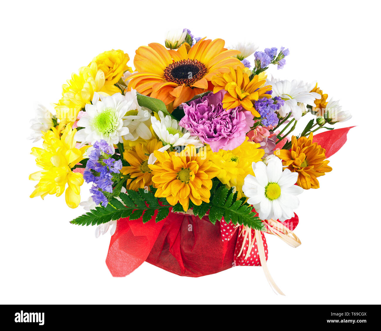 Bel bouquet di gerbera, garofani e altri fiori. Foto Stock
