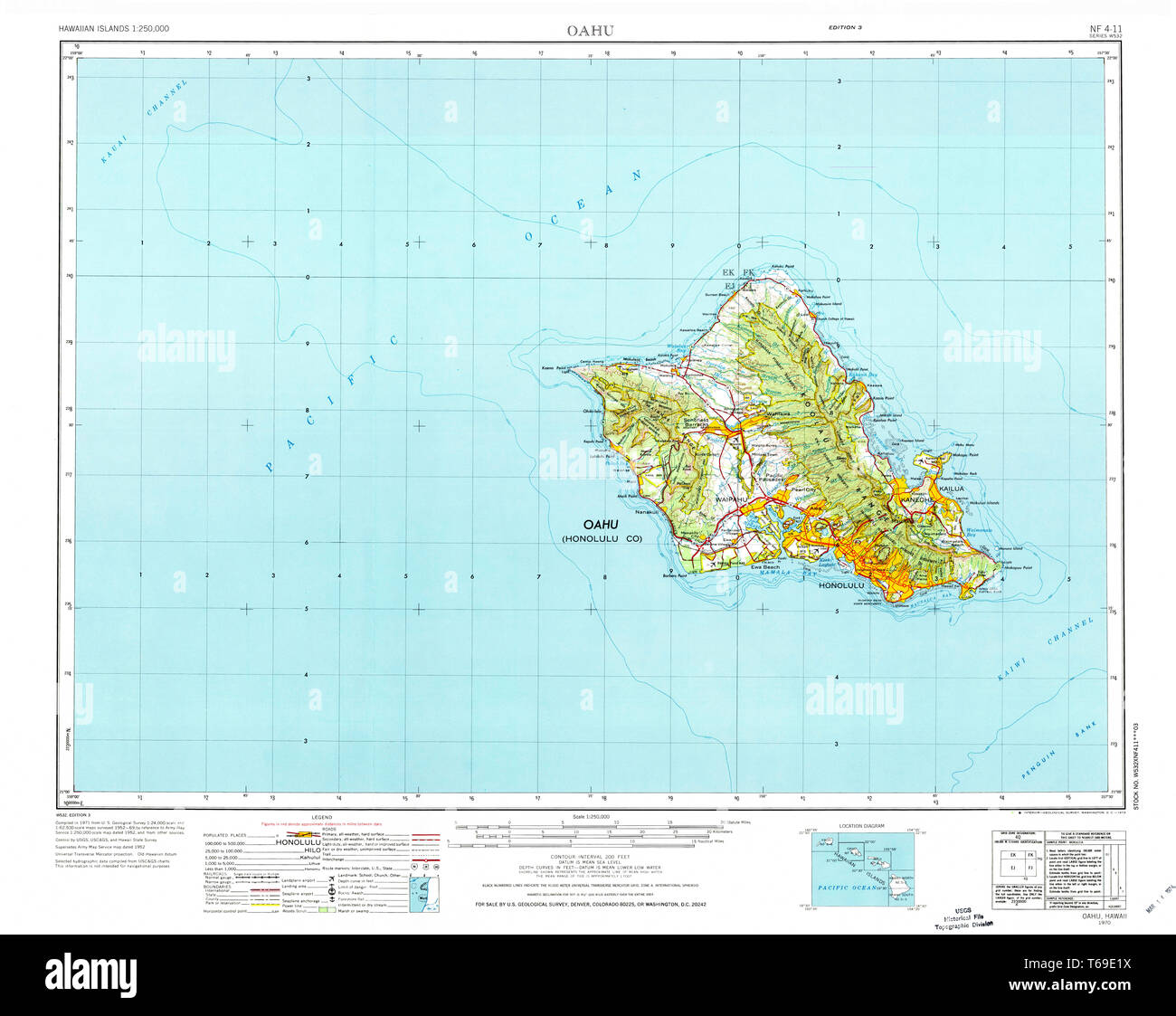 USGS TOPO Map Hawaii HI Oahu 349939 1970 250000 Il restauro Foto Stock
