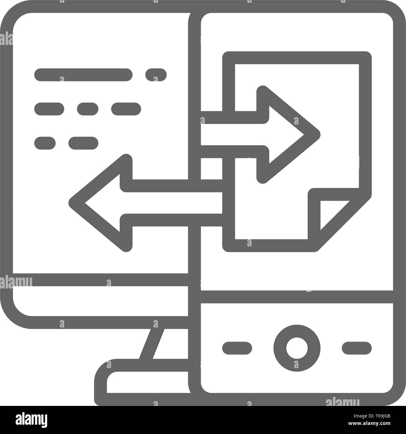 Dispositivo di trasferimento dei dati e la sincronizzazione dei file di icona di linea. Illustrazione Vettoriale