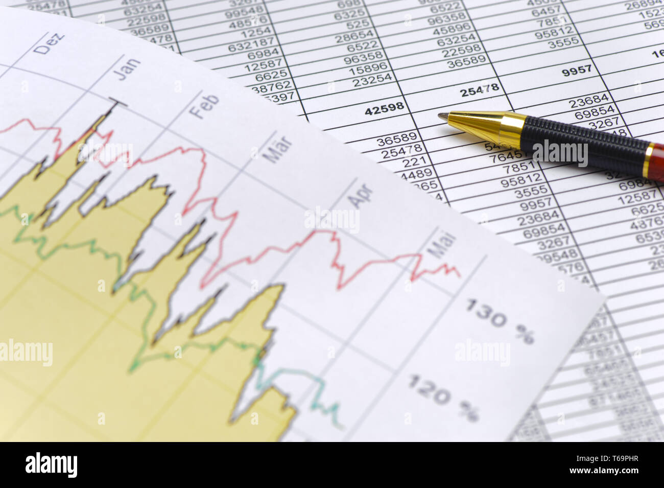Tabella finanziaria mostra il successo di mercato azionario Foto Stock
