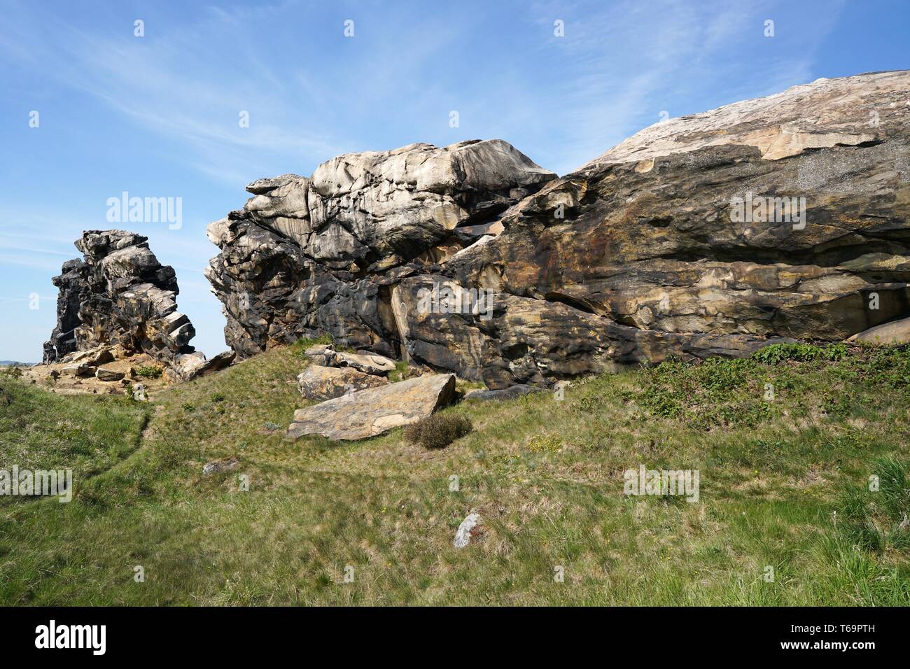 Muri del Diavolo a Weddersleben nel Parco Nazionale di Harz Foto Stock