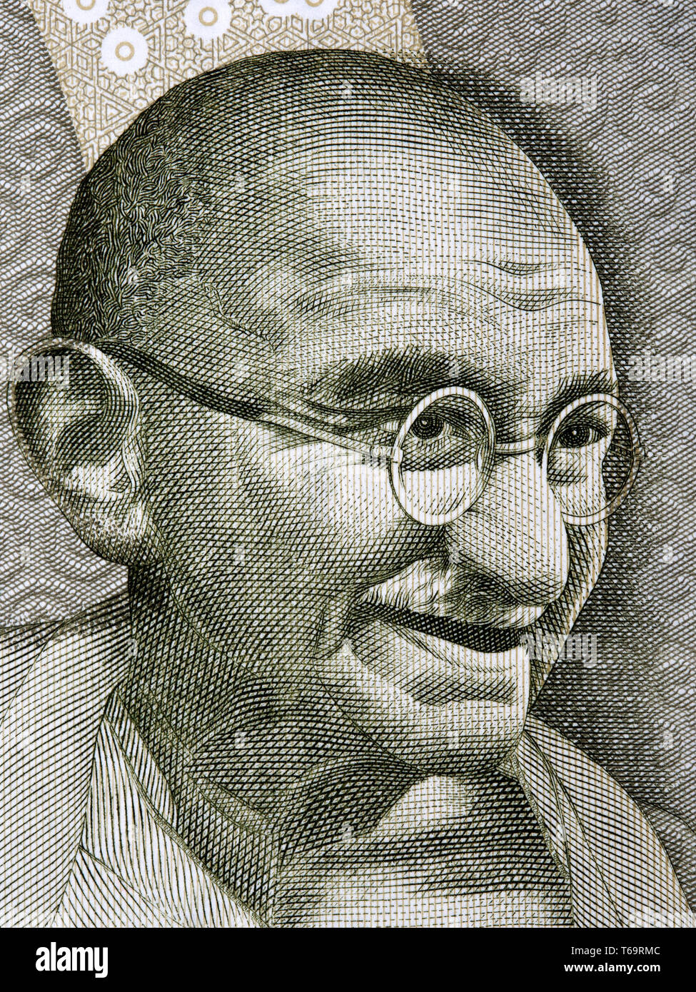 Il Mahatma Gandhi un ritratto da indiano denaro Foto Stock