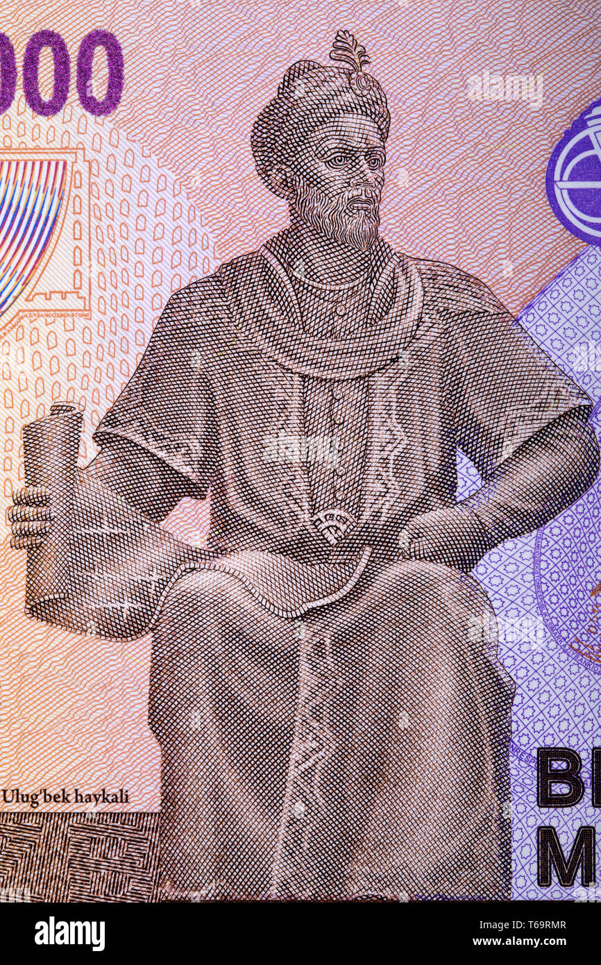 Ulugh Beg un ritratto da Uzbekistan denaro Foto Stock