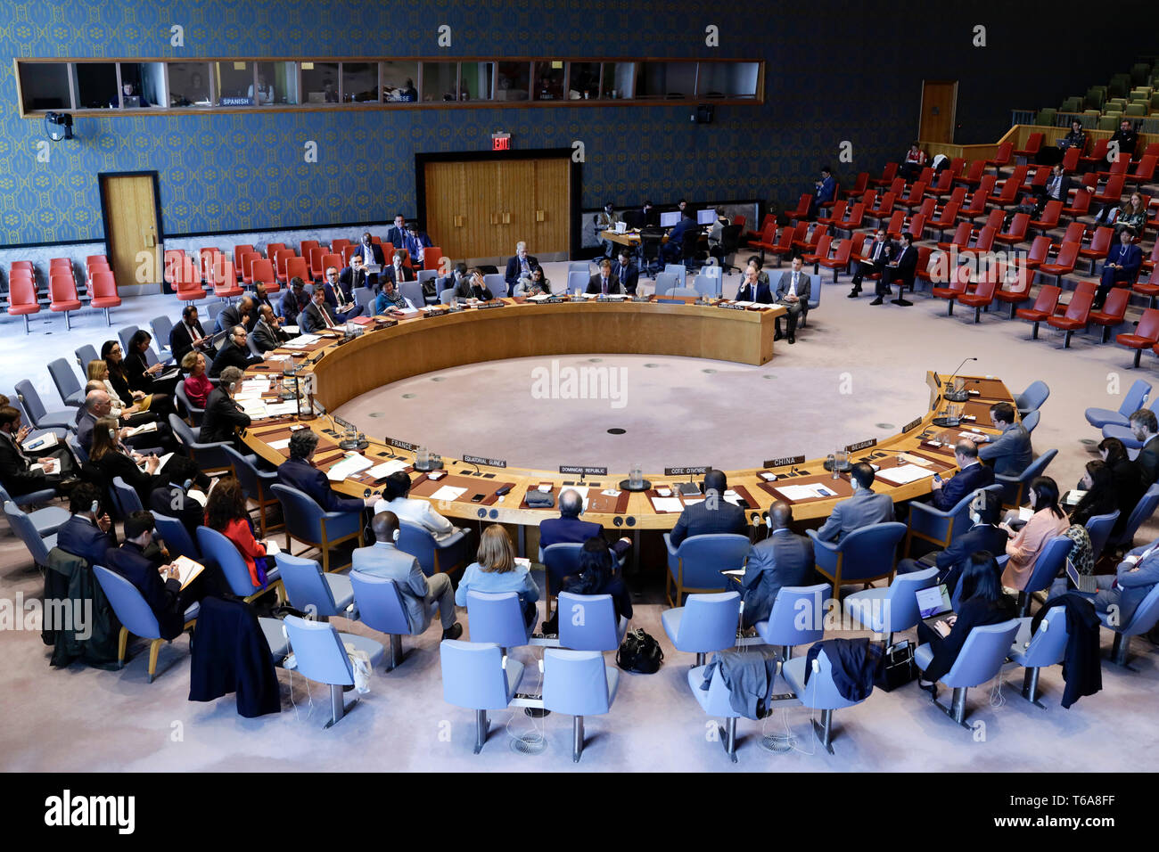 Organizzazione delle Nazioni Unite. 30 apr, 2019. Un Consiglio di Sicurezza delle Nazioni Unite riunione sulla situazione in Siria è tenuto presso la sede delle Nazioni Unite a New York, il 30 aprile 2019. L inviato speciale dell ONU per la Siria Geir Pedersen martedì ha espresso un cauto ottimismo circa le prospettive del processo politico in Siria. Credito: Li Muzi/Xinhua/Alamy Live News Foto Stock