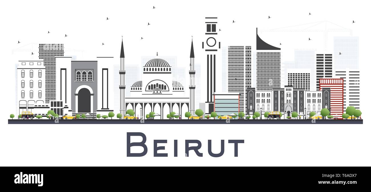 Beirut Libano skyline della città con edifici grigi isolati su bianco. Illustrazione Vettoriale. Viaggi di affari e di turismo con il concetto di architettura moderna. Illustrazione Vettoriale