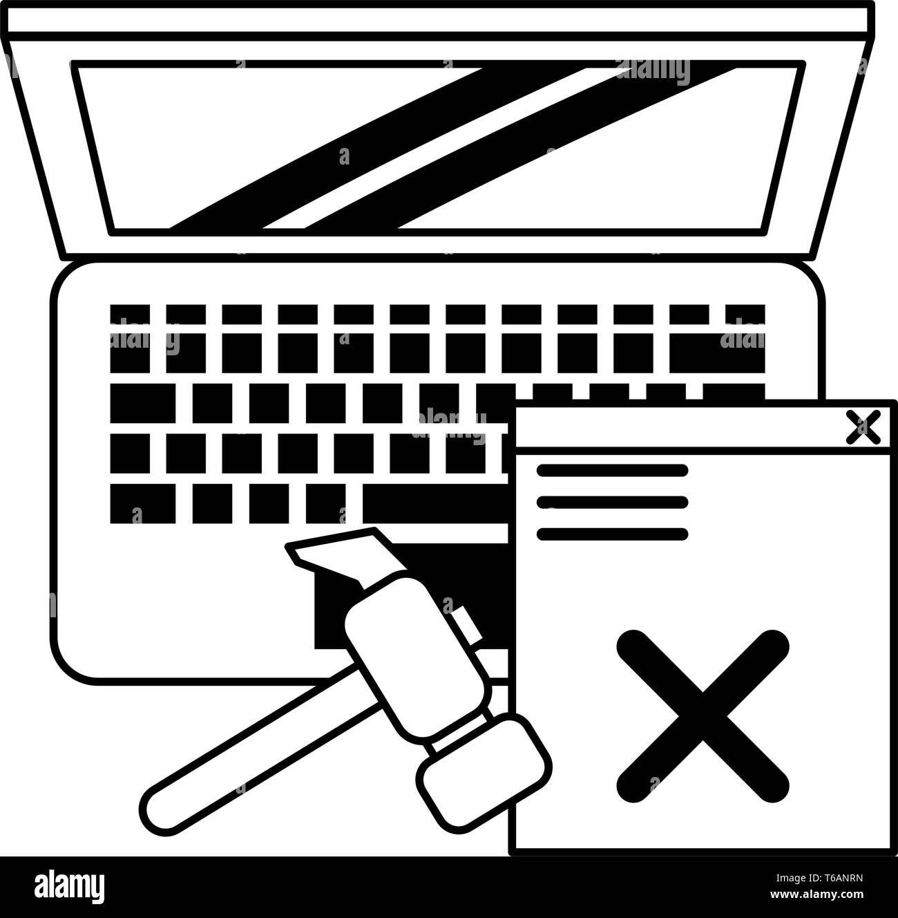 Computer e rotto il sito web e strumenti Illustrazione Vettoriale