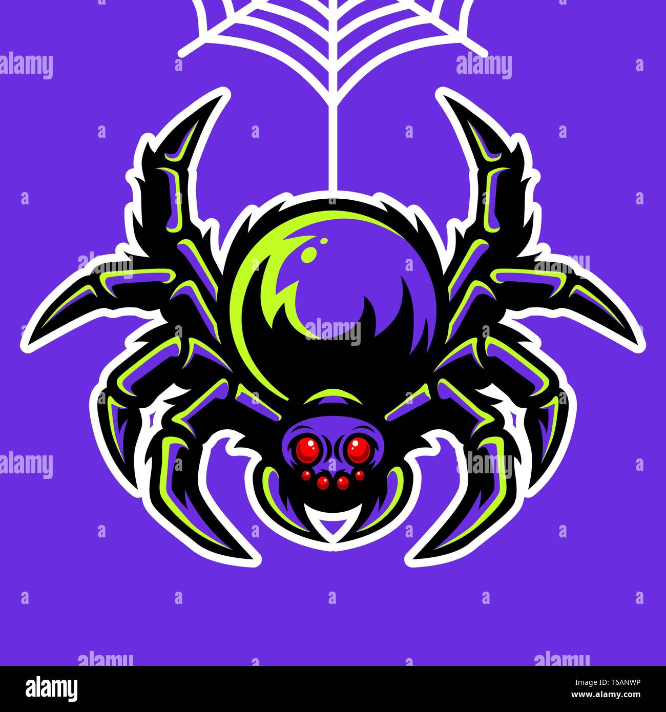 Mascotte ragno appeso sulla tela di ragno illustrazione Illustrazione Vettoriale