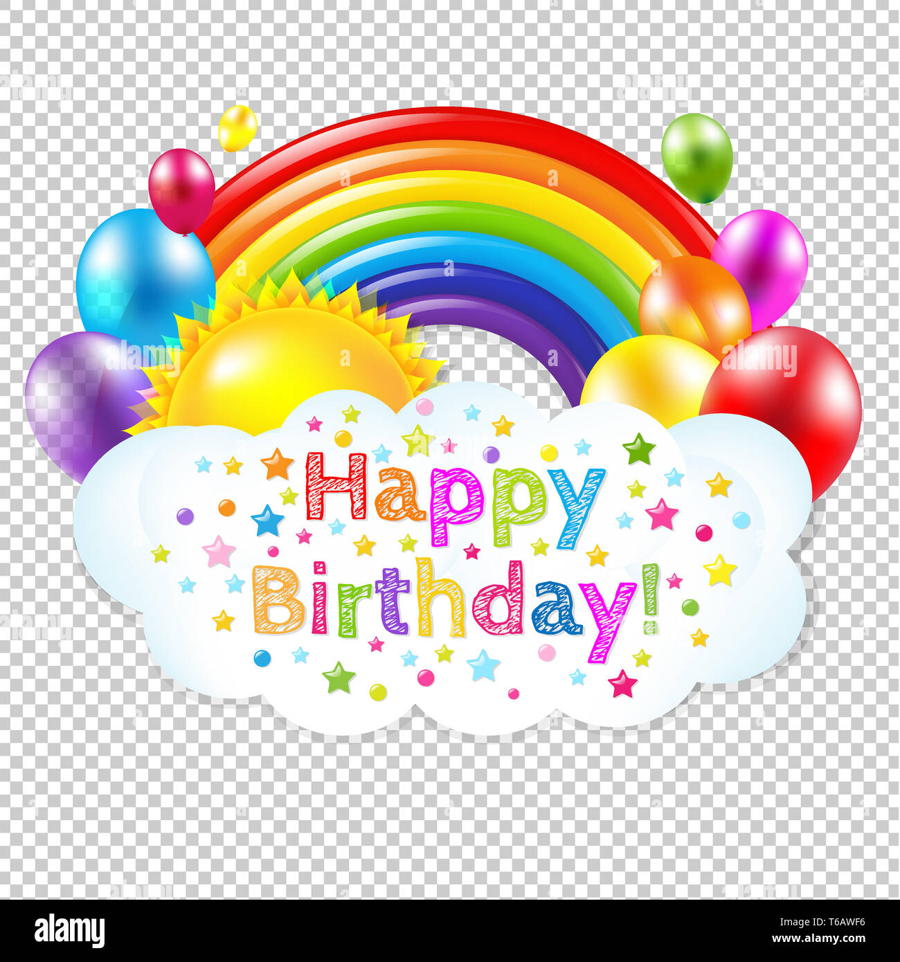 Buon compleanno Banner Banner con Rainbow isolato Foto Stock