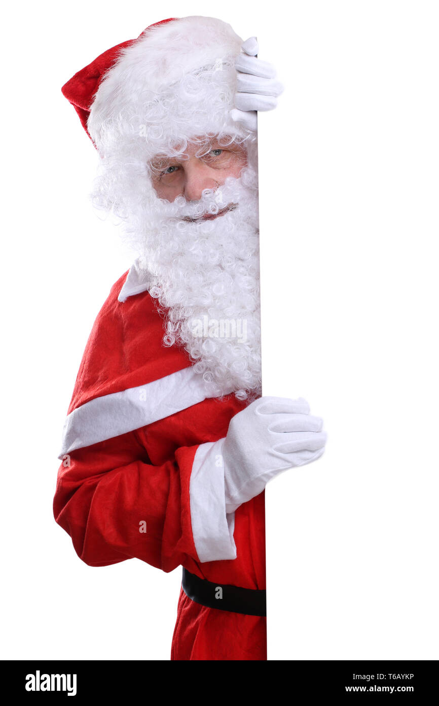 Nikolaus Weihnachtsmann Weihnachten leeres Schild mit Textfreiraum Foto Stock