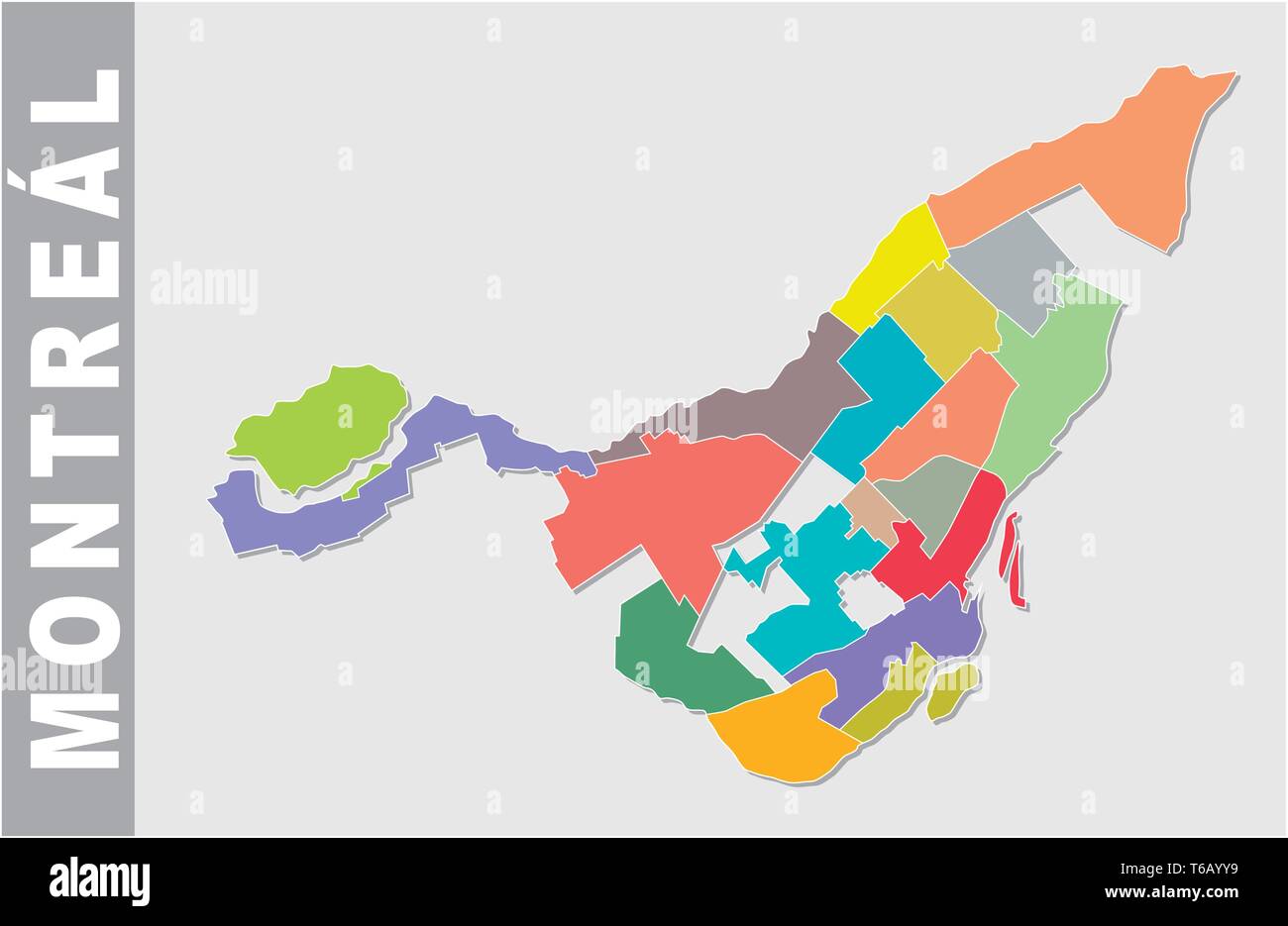 Montreal colorati politica e amministrativa di mappa Illustrazione Vettoriale