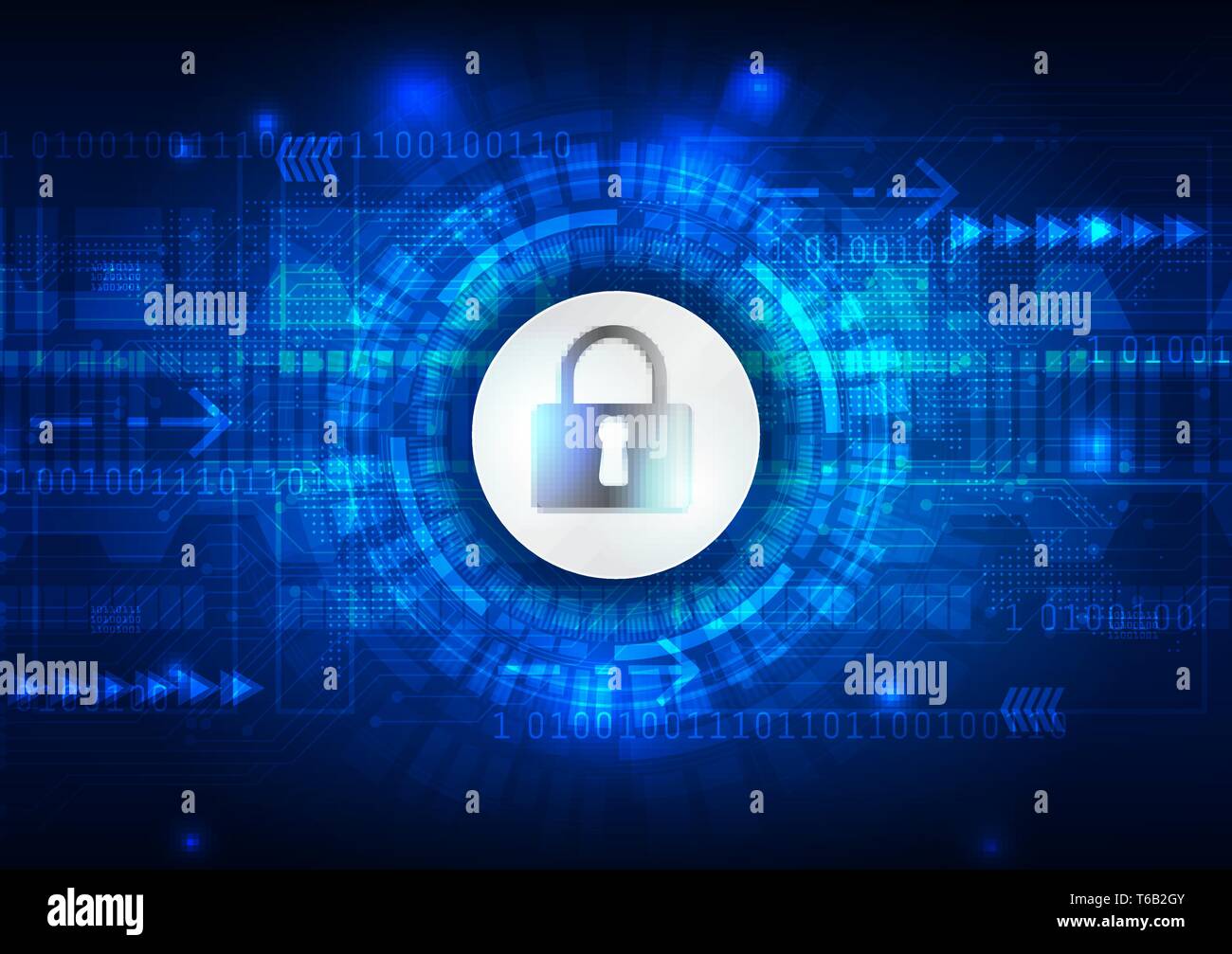 Il concetto di sicurezza, " lucchetto chiuso " digital, cyber security, blu abstract hi speed internet tecnologia vettore illustrazione dello sfondo. Illustrazione Vettoriale