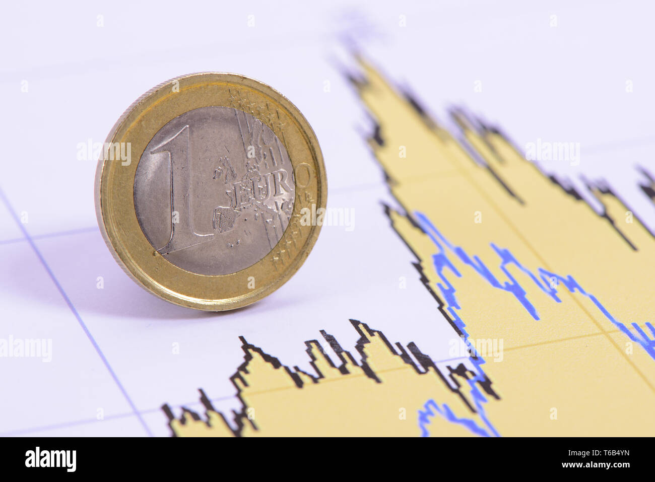Moneta di moneta in euro che stabilisce nel grafico del mercato dei cambi Foto Stock