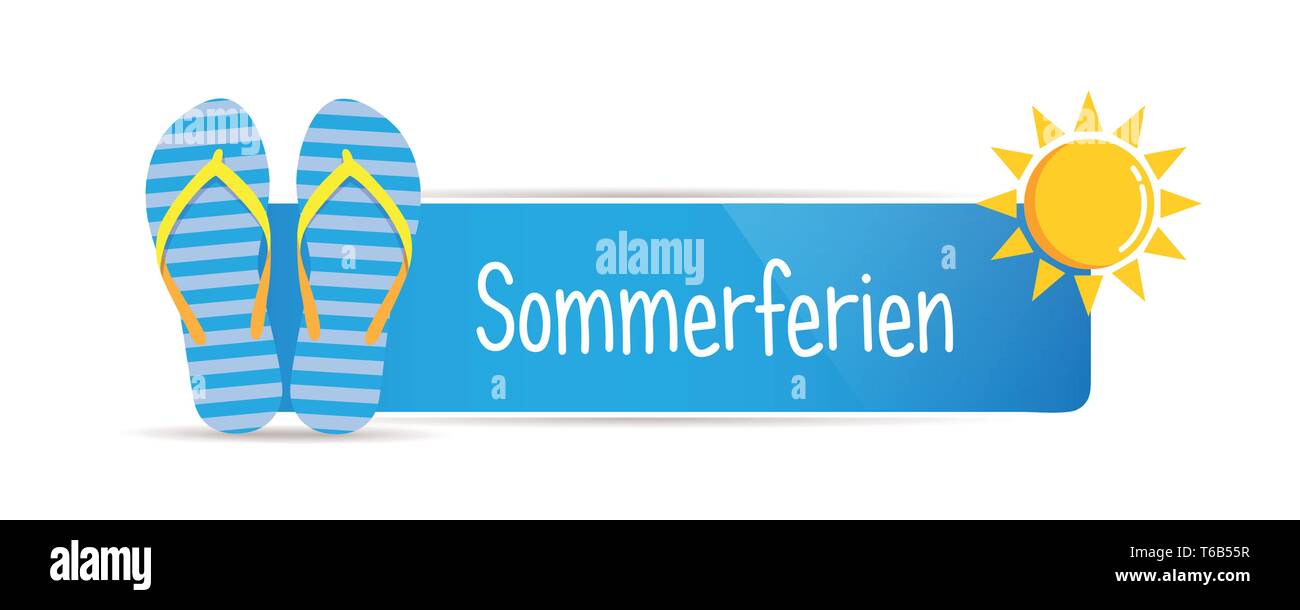 Vacanze estate tedesco messaggio tipografia con strisce blu flip flop illustrazione vettoriale EPS10 Illustrazione Vettoriale