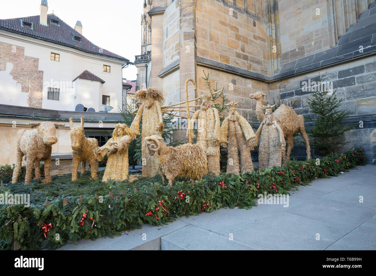 La paglia presepe al st. La cattedrale di San Vito e a Praga Foto Stock