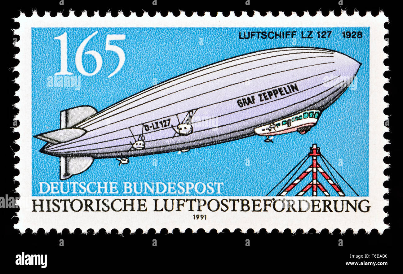 Il tedesco francobollo (1991) La Storia della Posta Aerea : Graf Zeppelin dirigibile LZ 127 Foto Stock