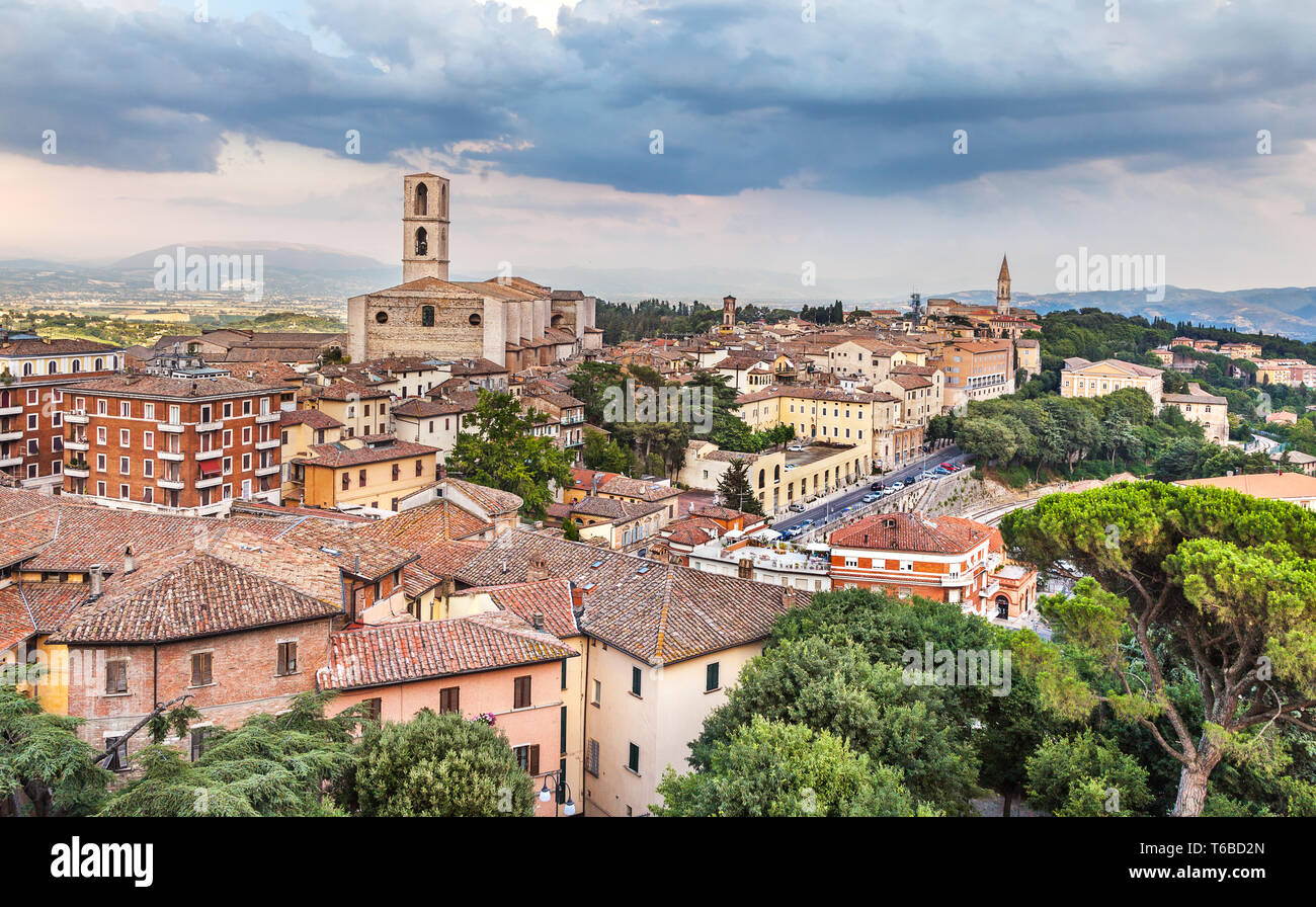 Eveninig vista di Perugia, Italia Foto Stock