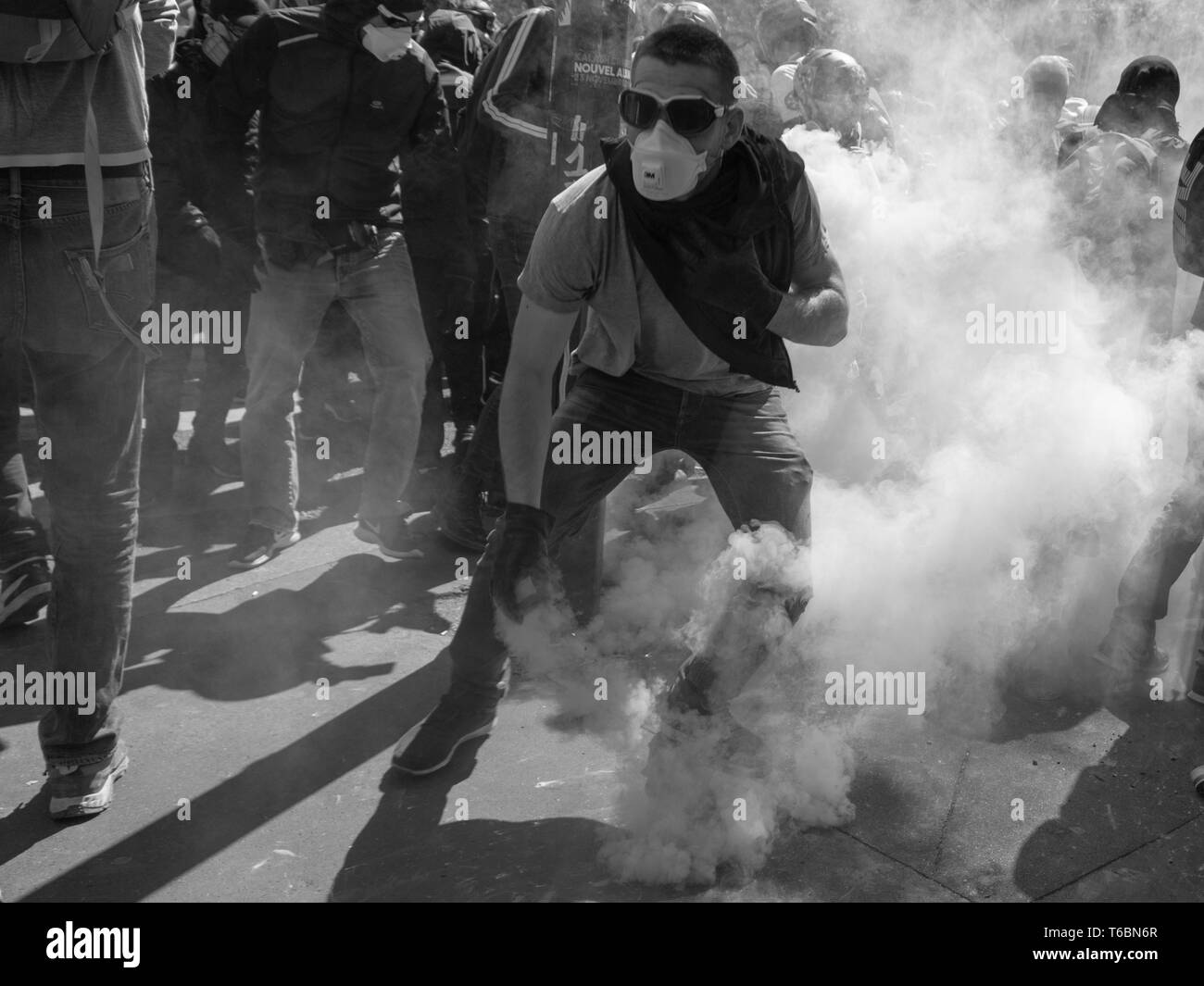 Manifestazione des gilets jaunes, Parigi, Place de la République, pendente l'acte 23 Foto Stock