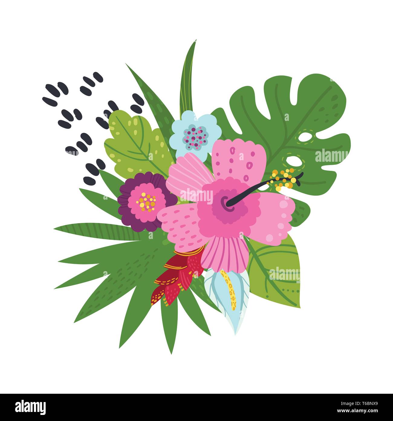 Tropical mazzi di fiori e foglie Illustrazione Vettoriale