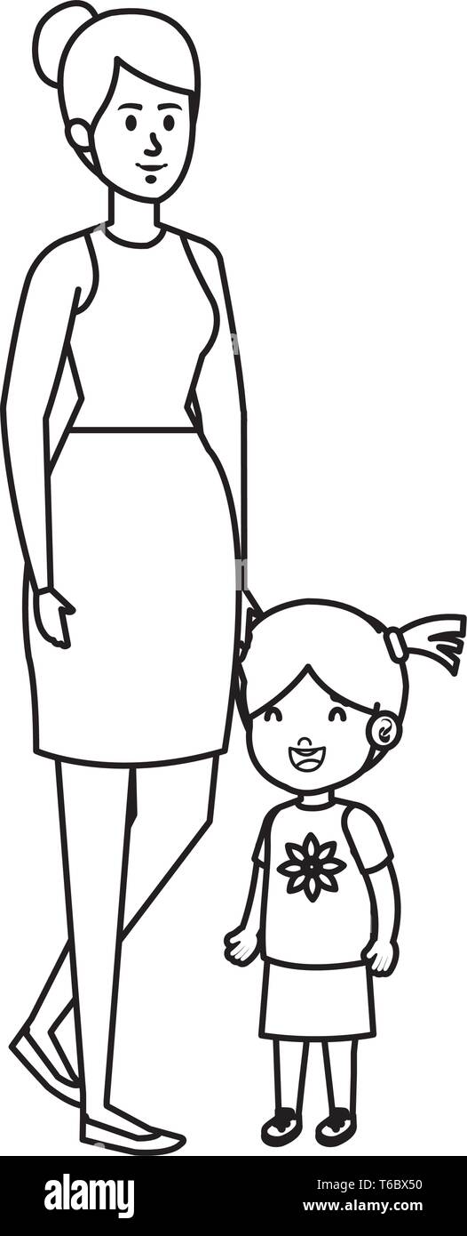 Giovane madre con figlia piccola Illustrazione Vettoriale
