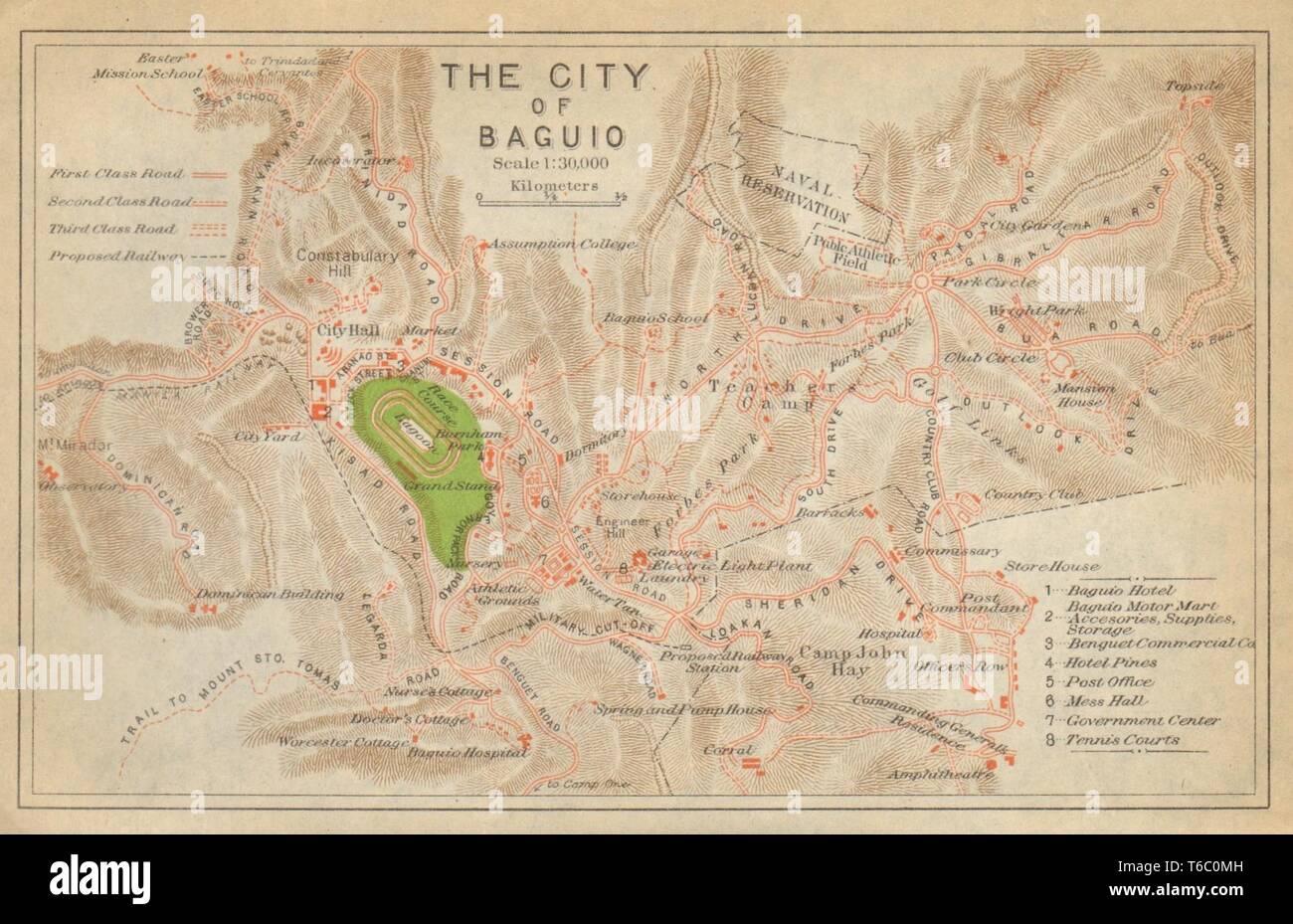La città di Baguio piano urbanistico. Luzon. Filippine 1920 old vintage map chart Foto Stock