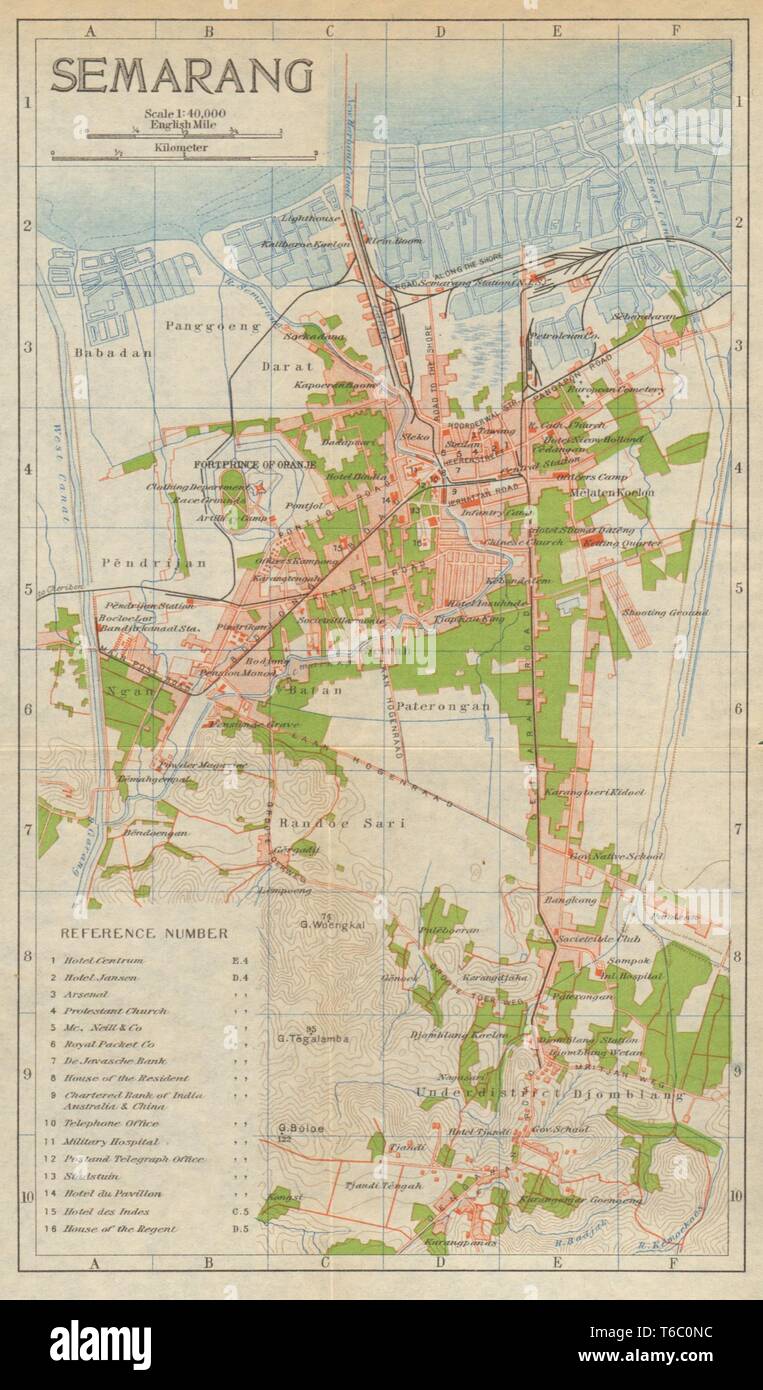 Semarang antica città pianta della città. Java centrale. Indonesia 1920 mappa vecchia Foto Stock