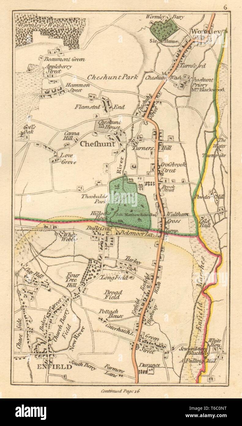 ENFIELD. Cheshunt, Waltham Cross, Waltham Abbey, Wormley, Goff di rovere 1811 mappa Foto Stock