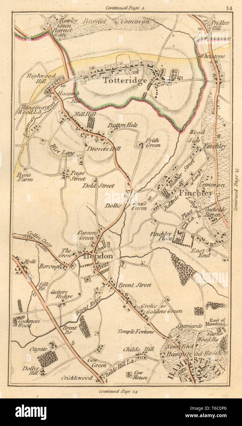 HENDON.Totteridge,Finchley,Hampstead,Cricklewood,Golders Green,Barnet 1811 mappa Foto Stock