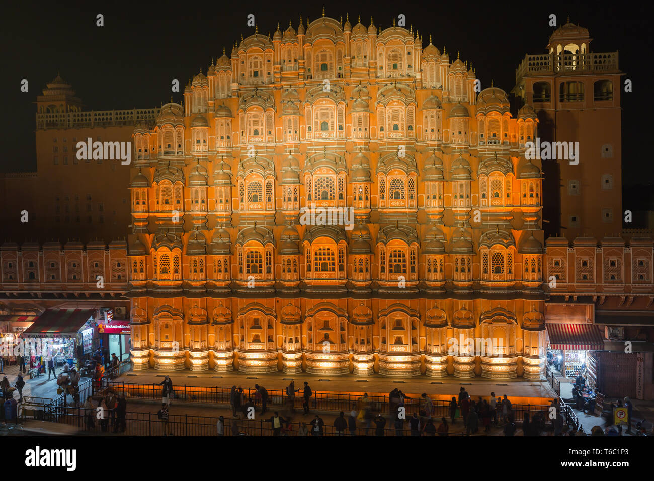 Vista notturna di Hawa Mahal di Jaipur India Rajasthan Foto Stock