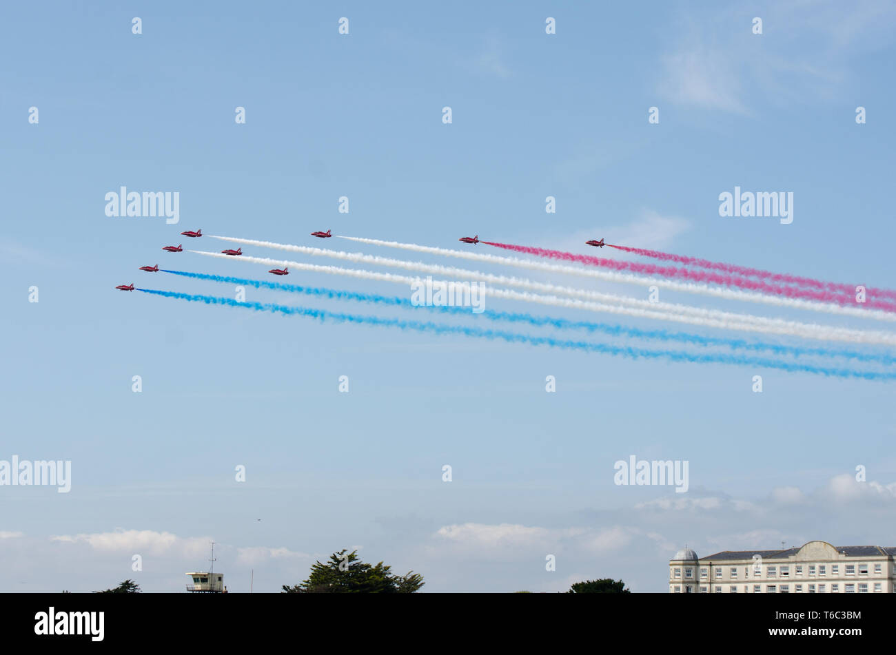 Le frecce rosse team display sorvolano Clacton Foto Stock