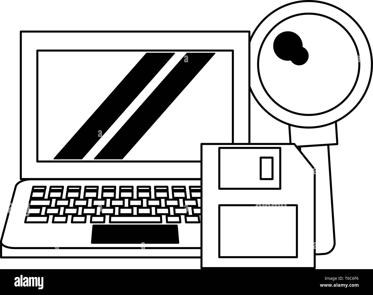 Computer con lente di ingrandimento e documento Illustrazione Vettoriale