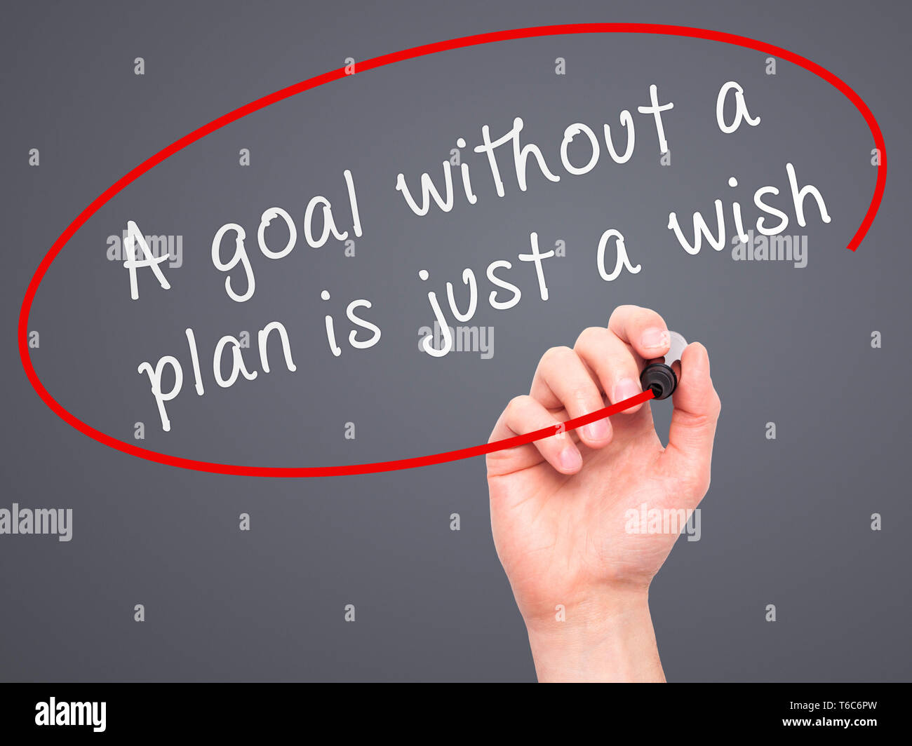 Man mano che scrive quot;un obiettivo senza un piano è solo un wishquot; pennarello nero su schermo visivo Foto Stock