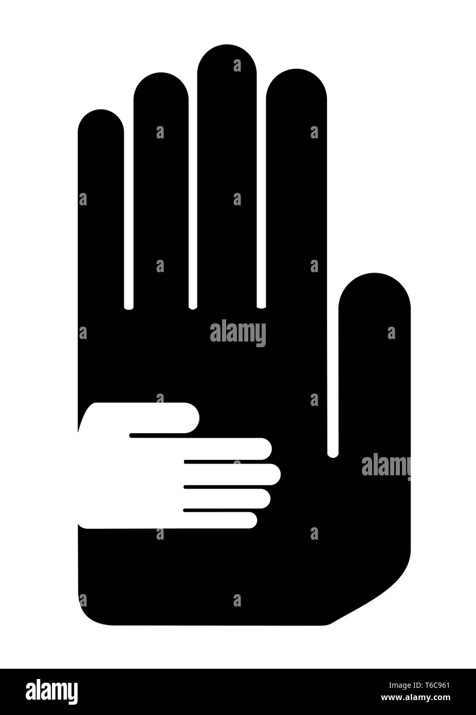 Illustrazione di una piccola mano in una grossa mano Foto Stock