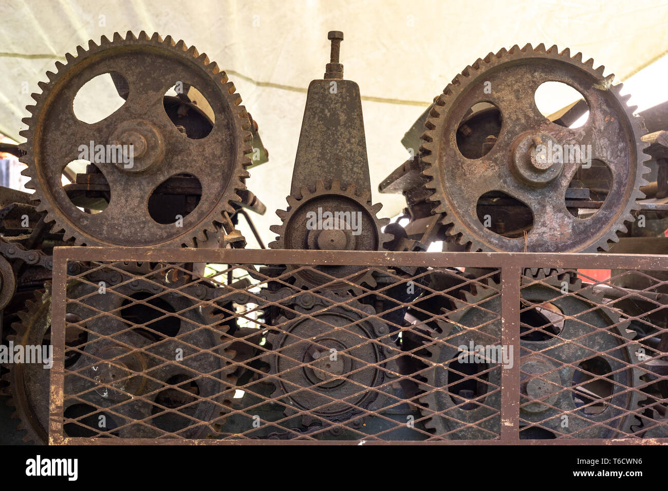 Vecchia meccanica la canapa digger esposti nel museo della civiltà contadina, il Museo della civiltà contadina a Bentivoglio di Bologna. Foto Stock