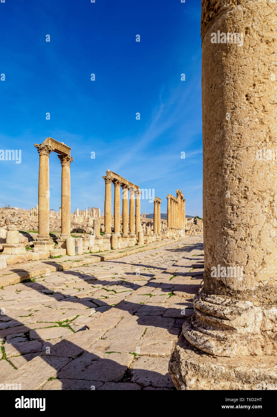 Colonnato Street o Cardo, Jerash Jerash, Governatorato, Giordania Foto Stock
