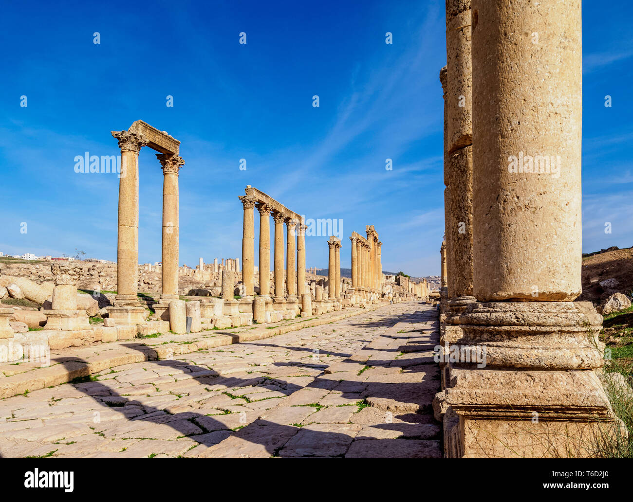 Colonnato Street o Cardo, Jerash Jerash, Governatorato, Giordania Foto Stock