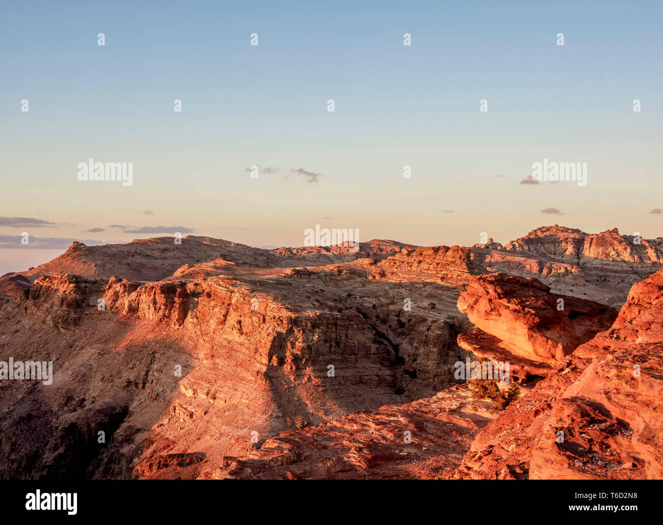 Tramonto sul wadi Araba, Petra, Ma'an Governatorato, Giordania Foto Stock